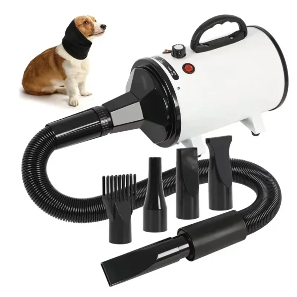 Dog Hair Dryer: 2800W Adjustable Speed with 4 Nozzles.