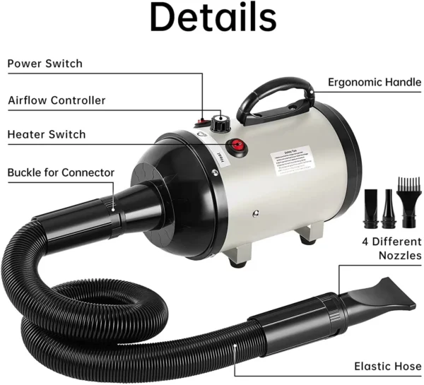 Dog Hair Dryer: 2800W Adjustable Speed with 4 Nozzles. - Image 2